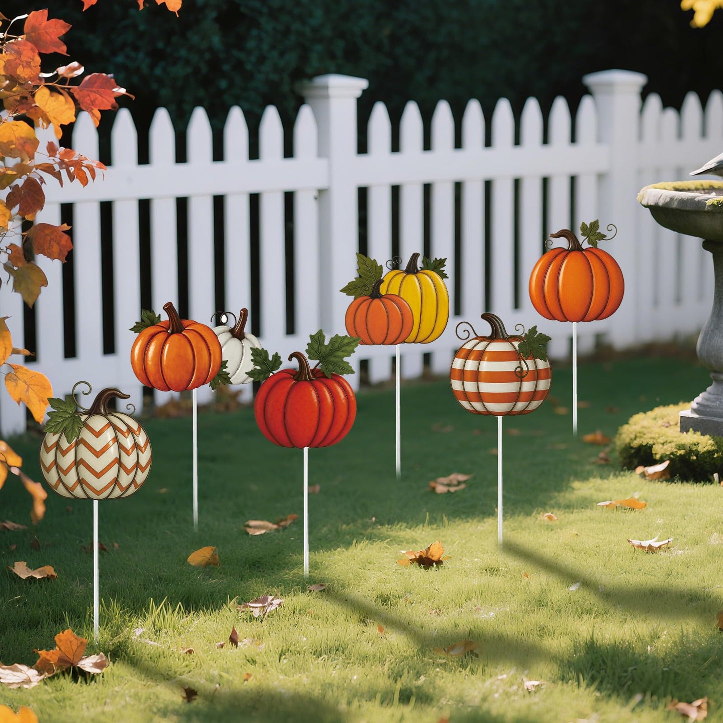 Shimeyao 6 Pcs Metal Fall Pumpkin Garden Stakes Harvest Metal Garden Signs 12 Inch Pumpkin Autumn Yard Stakes Outdoor Decor for Thanksgiving Home Lawn Porch Holiday Front Backyard