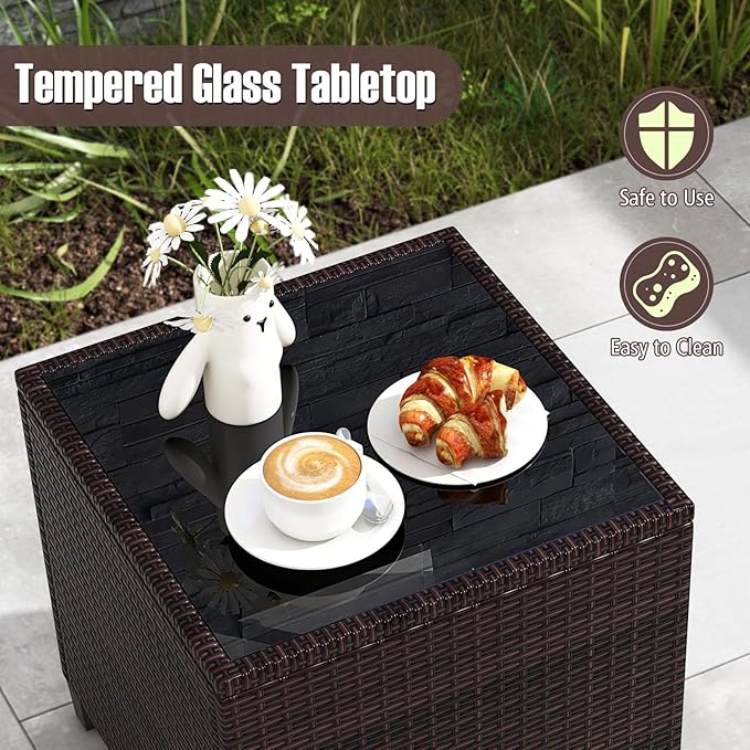 COSTWAY 3PCS Patio Furniture Set, PE Rattan Wicker Sofa w/Washable Cushion and