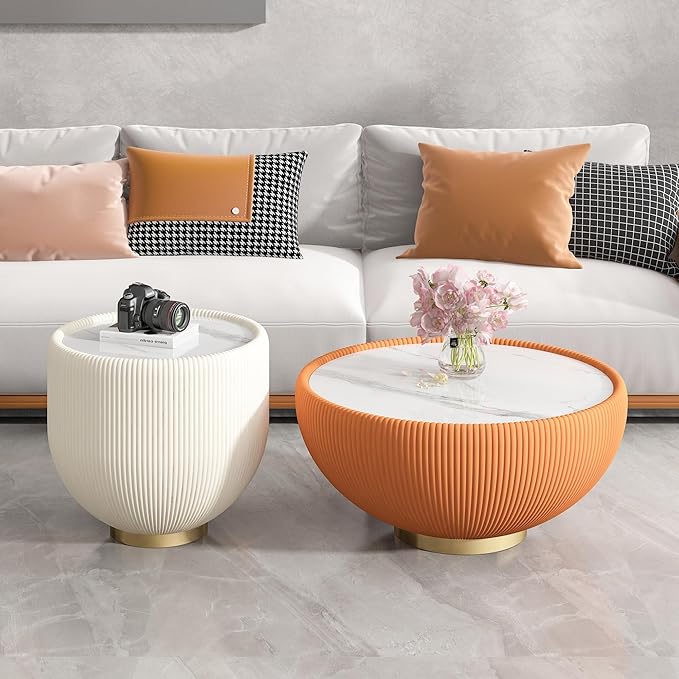 SSLine Bowl-Shape Small Coffee Table Modern Sintered Stone Top Coffee Table in