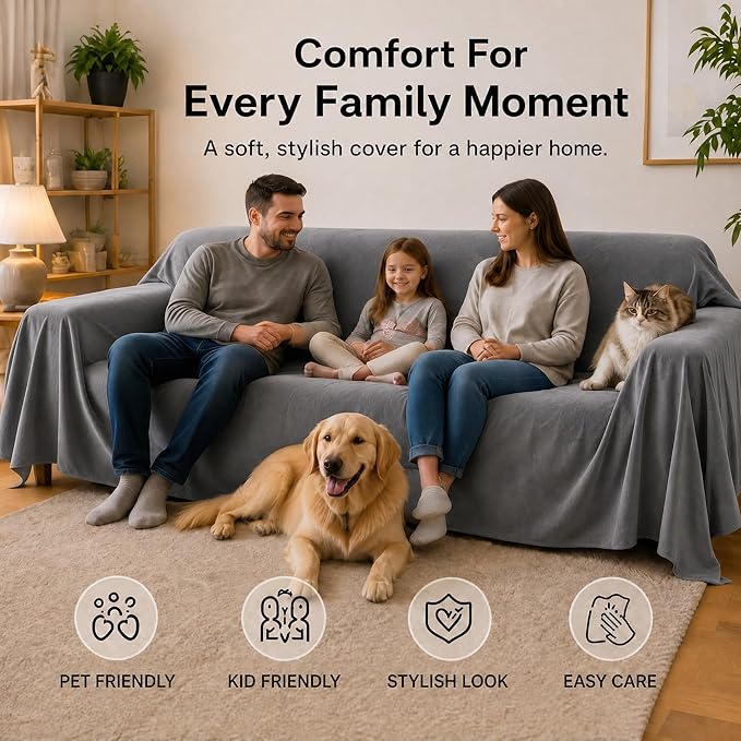 LOllON Velvet Couch Cover for Cats Dogs Kids