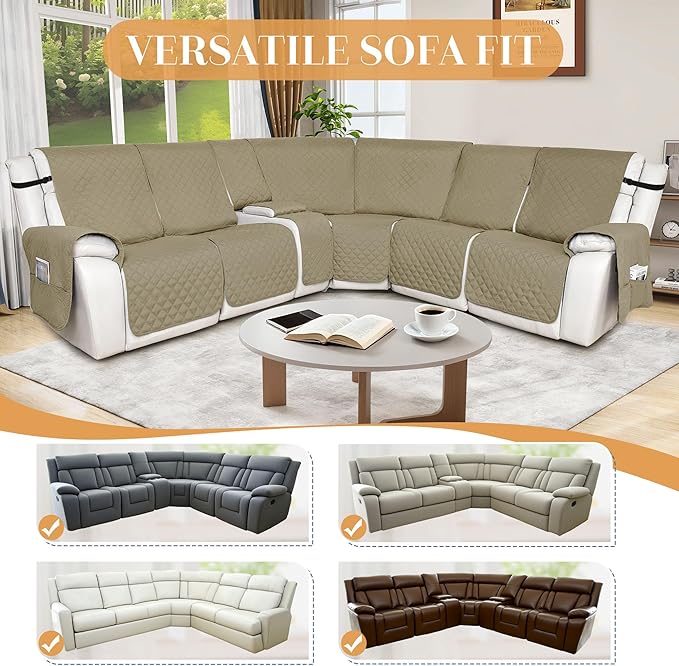 HDCAXKJ Reclining Sectional Couch Covers L Shape Recliner Sofa Middle Console