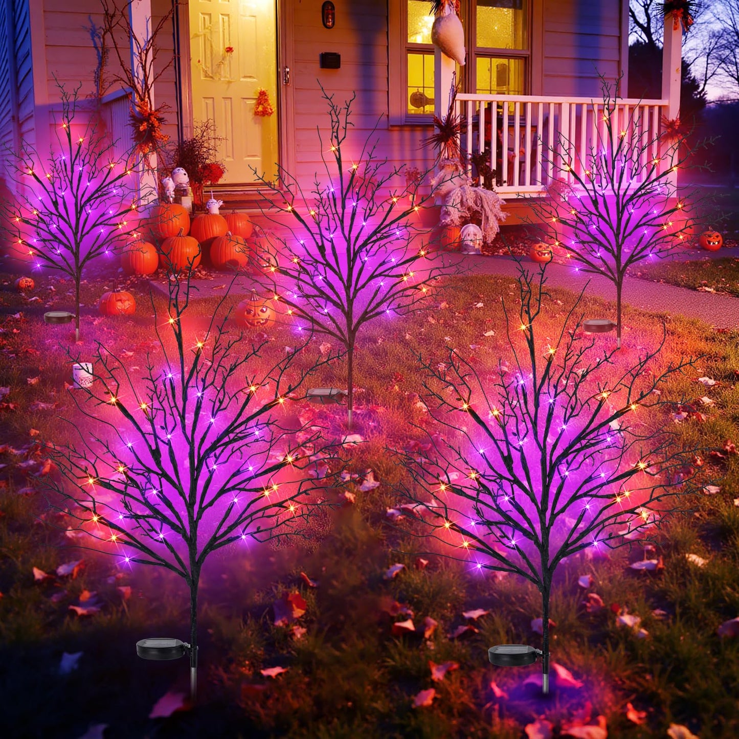 Luiywan Halloween Solar Pathway Lights 2PCS, Halloween Outdoor Decorations, Artificial Tree Waterproof LED Lights for Lawn Yard Garden Driveway Porch Walkway, Auto On/Off
