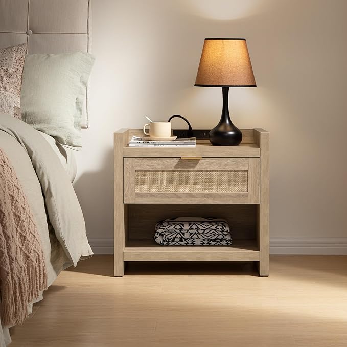 SICOTAS Rattan Nightstands Set of 2 Bedside Table