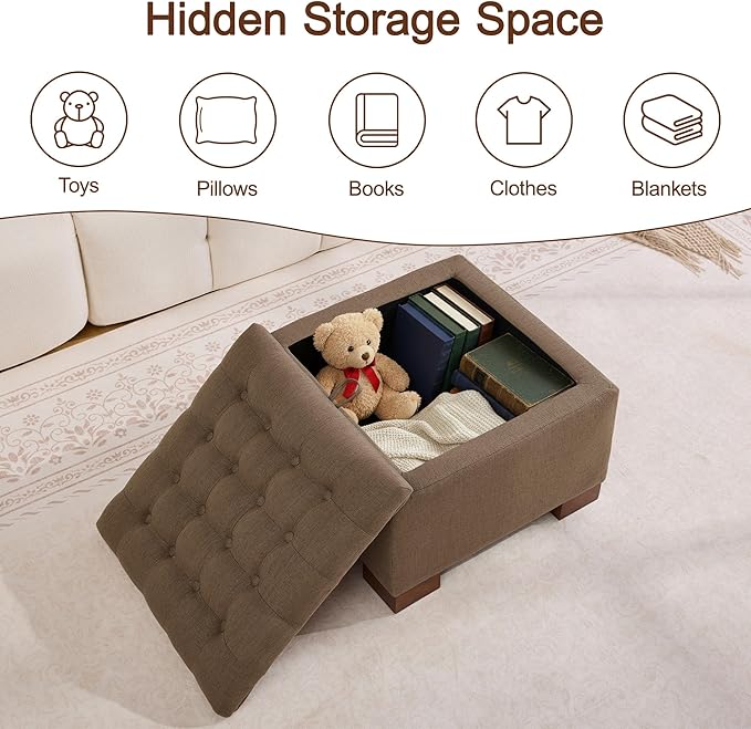 WUTUTUEE 24" Fabric Square Storage Ottoman