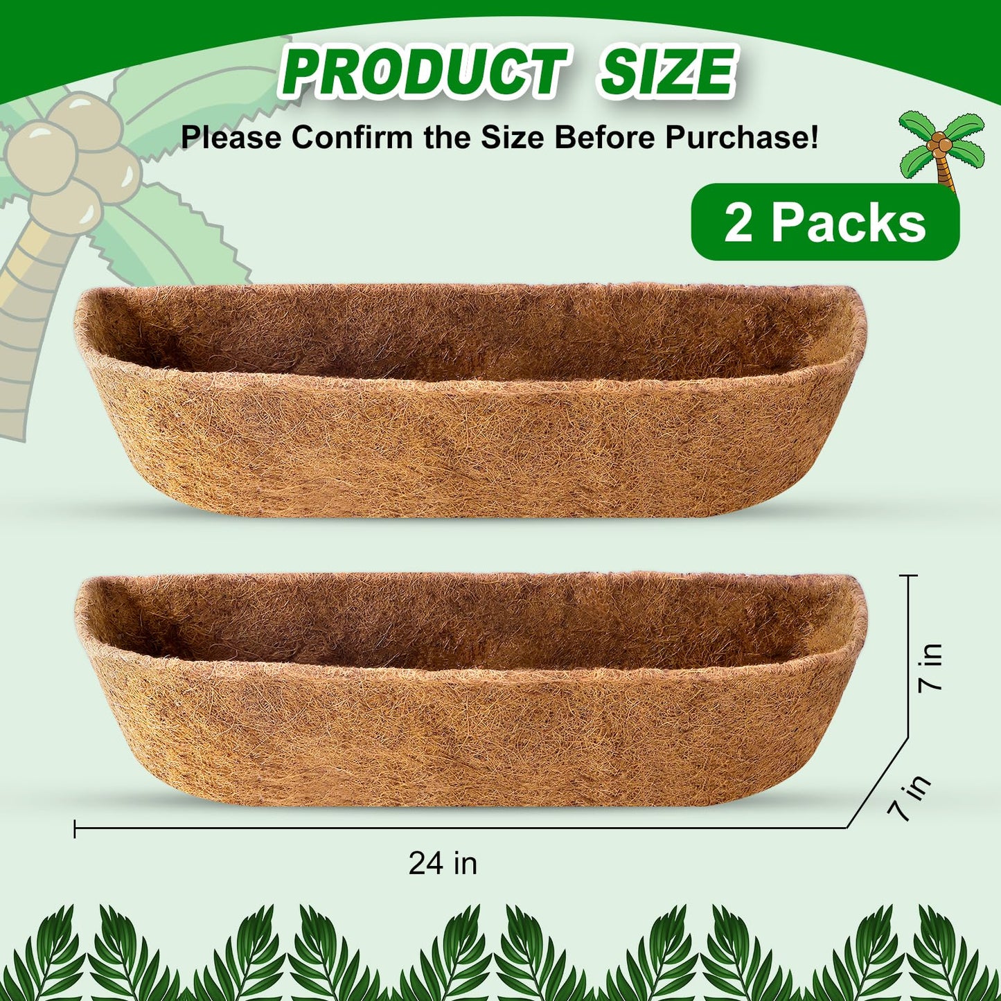 REMIAWY Coco Liners for Planters 24 Inch, 2 Packs Natural Coconut Fiber Coir Flower Basket Window Box Liners, Trough Planter Insert for Outdoor Plant Large Pots Garden Fence Decoration