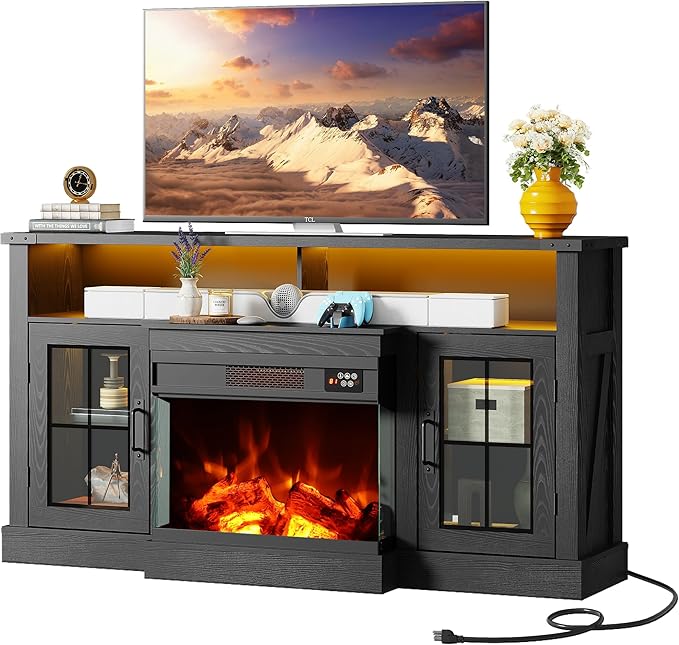 WLIVE 3-Sided Glass Electric Fireplace TV Stand