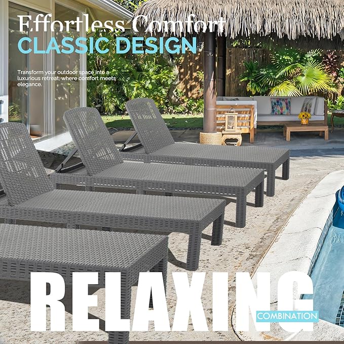 DIMAR GARDEN Outdoor Chaise Lounge, Resin Pool Lounge Chair Waterproof Recliner