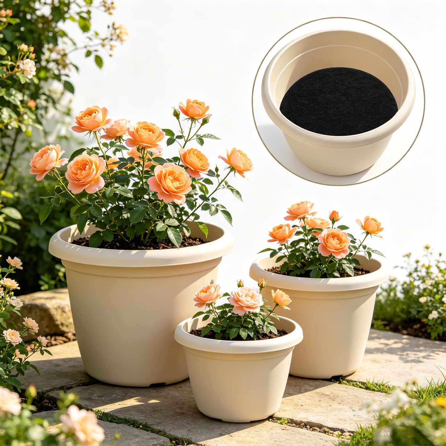 luperasol 8PCS Planter Inserts for Large Pots, 13" Reusable Round Planter Inserts for Large Tall Pots and Liner with Drainage Holes for Place Inside Planters Use Less Potting Soil