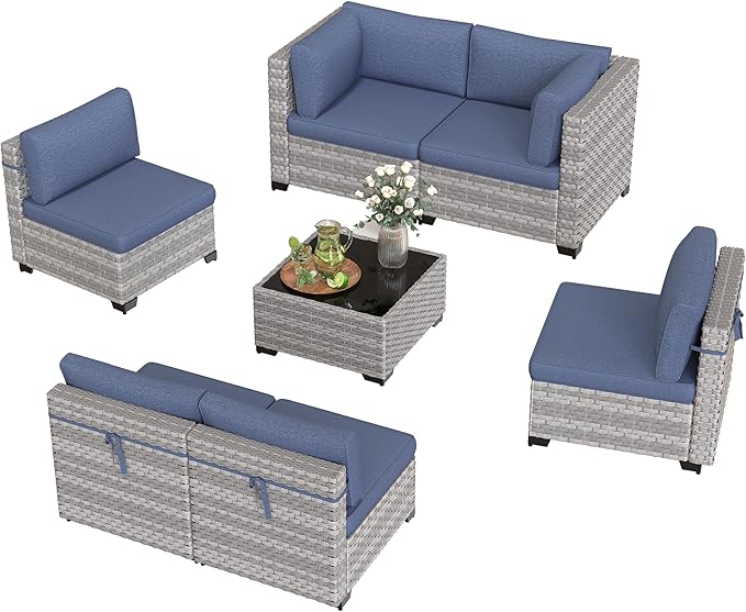 6-Seat Modular Patio Furniture Set – Outdoor Wicker Sectional Sofa