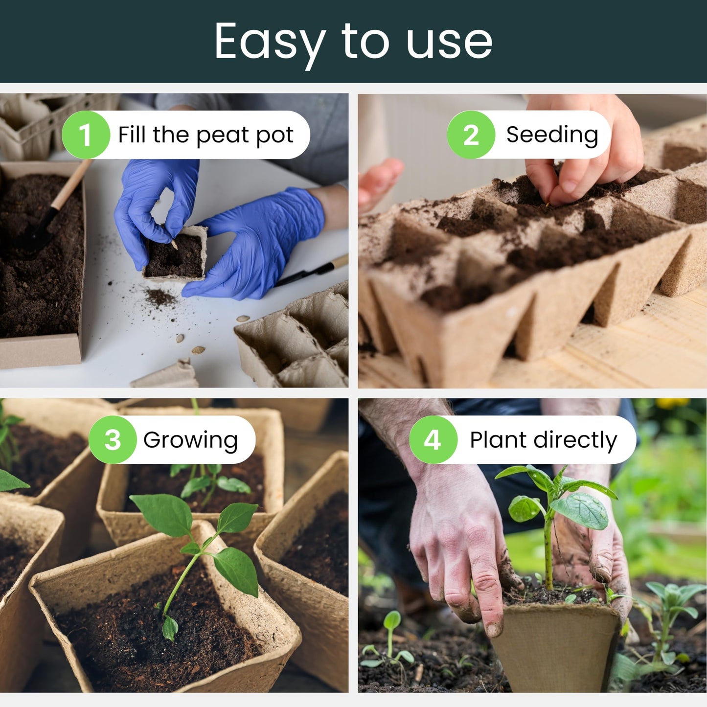 SunVara Peat Pots for Seedlings 300 Pcs, Biodegradable Seed Starter Pots with Drainage Holes, Nursery Germination Pots for Vegetables, Herbs, Flowers – Indoor Outdoor Garden