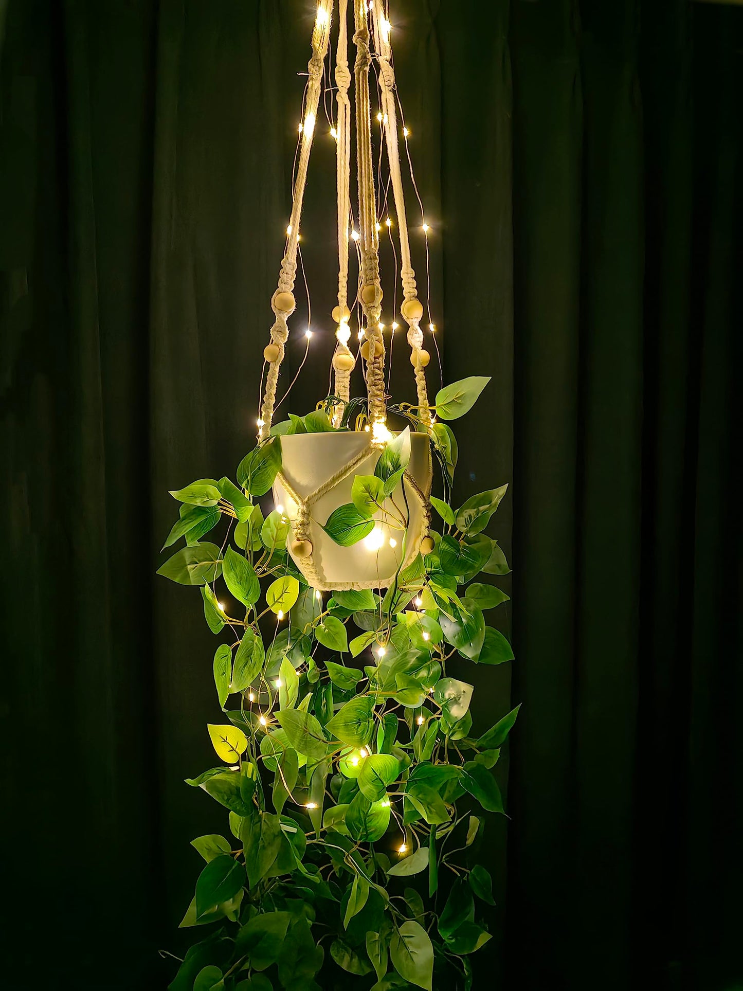 Comtelek Fake Hanging Plants with Lights Artificial Plants for Home Decor Macrame Plant Hanger with Fake Vines Faux Hanging Planter for Wall Ceiling Bedroom Bathroom Kitchen Office Boho Decor Indoor