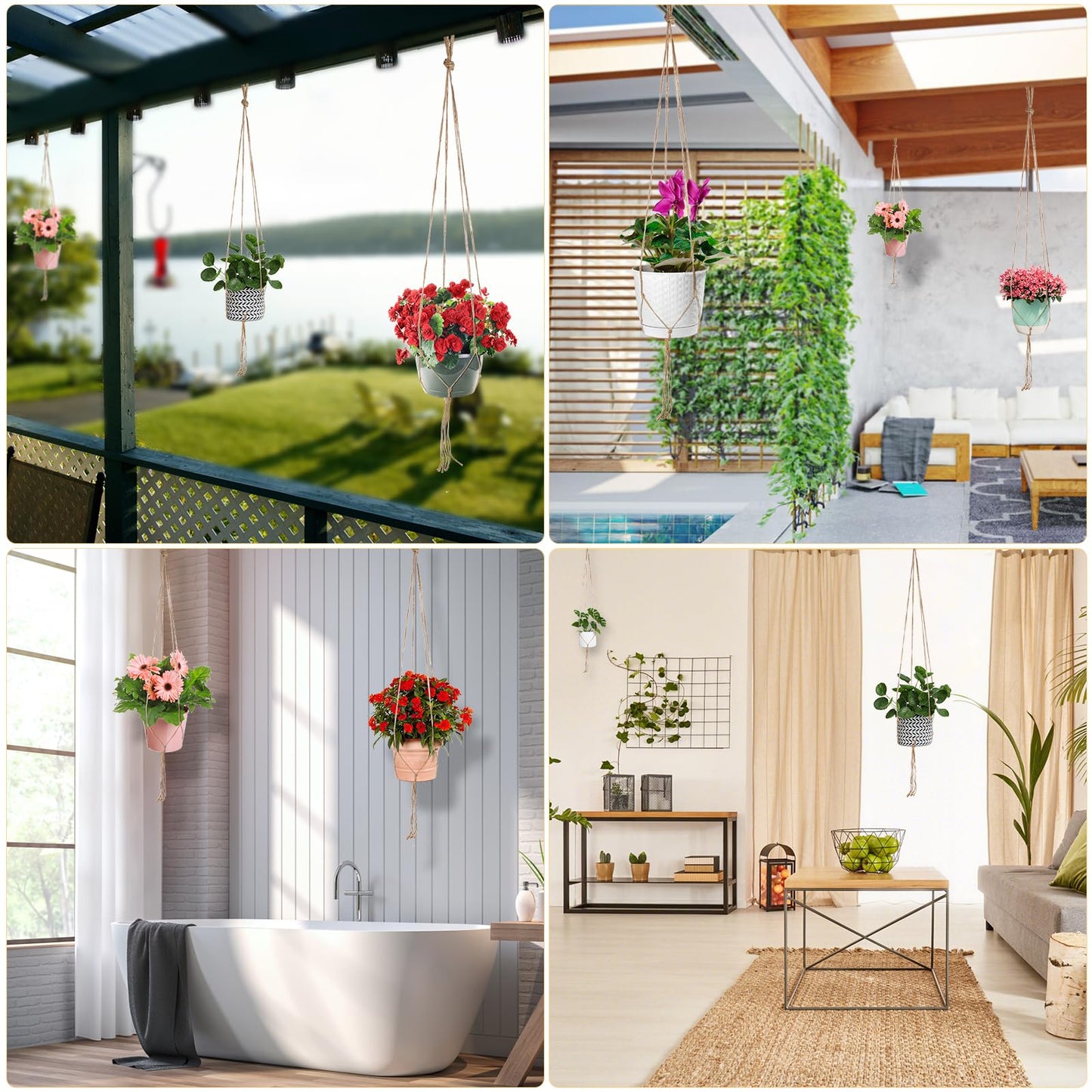 Plant Hanger, 10 Pieces 40'' Macrame Plant Hangers, Hanging Planters for Indoor Plants Pots, Plant Holder Basket Jute Rope Holder for Indoor Outdoor Garden Home Decorations (Natural)