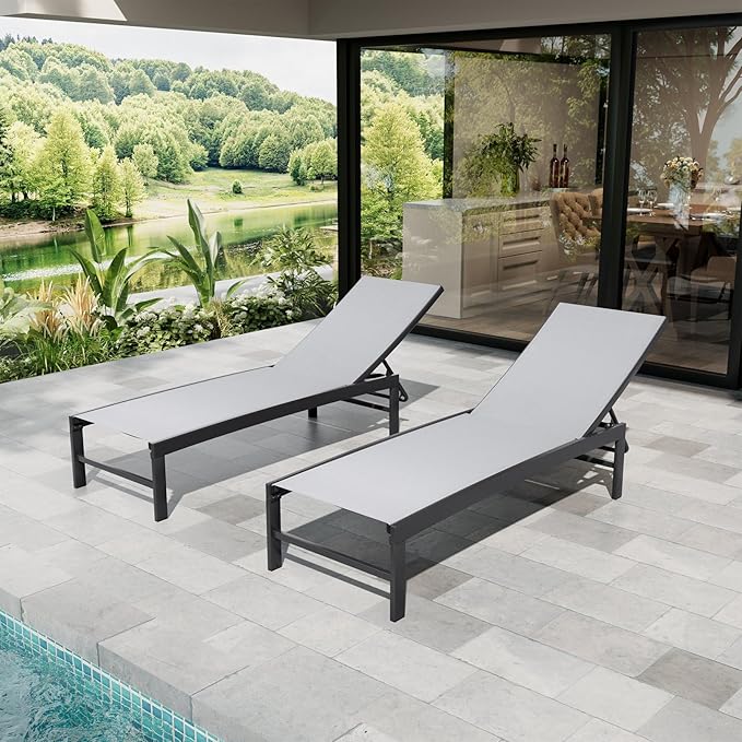 Crestlive Products Chaise Lounge Chair Outdoor Set of 2, Adjustable 5 Positions
