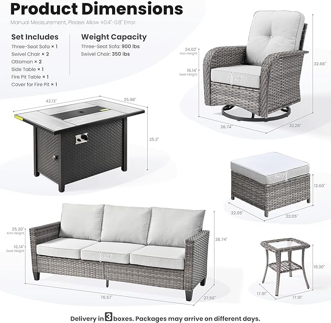 ovios 7 Pieces Patio Furniture Set, Outdoor Wicker Sofa Couch