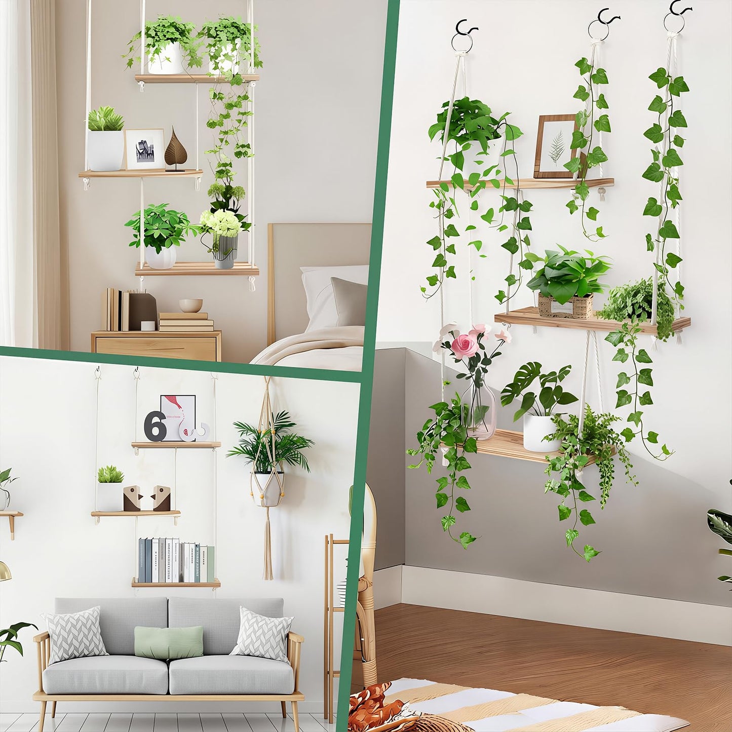 CMXZSAM Window Plant Shelves 3-Tier Boho Window Sill Plant Shelf Indoor Hanging Wood Window Plant Hanger for Plants Herb Garden, Flower, Succulents, Micro Greens, Seedling Pots Display Stand