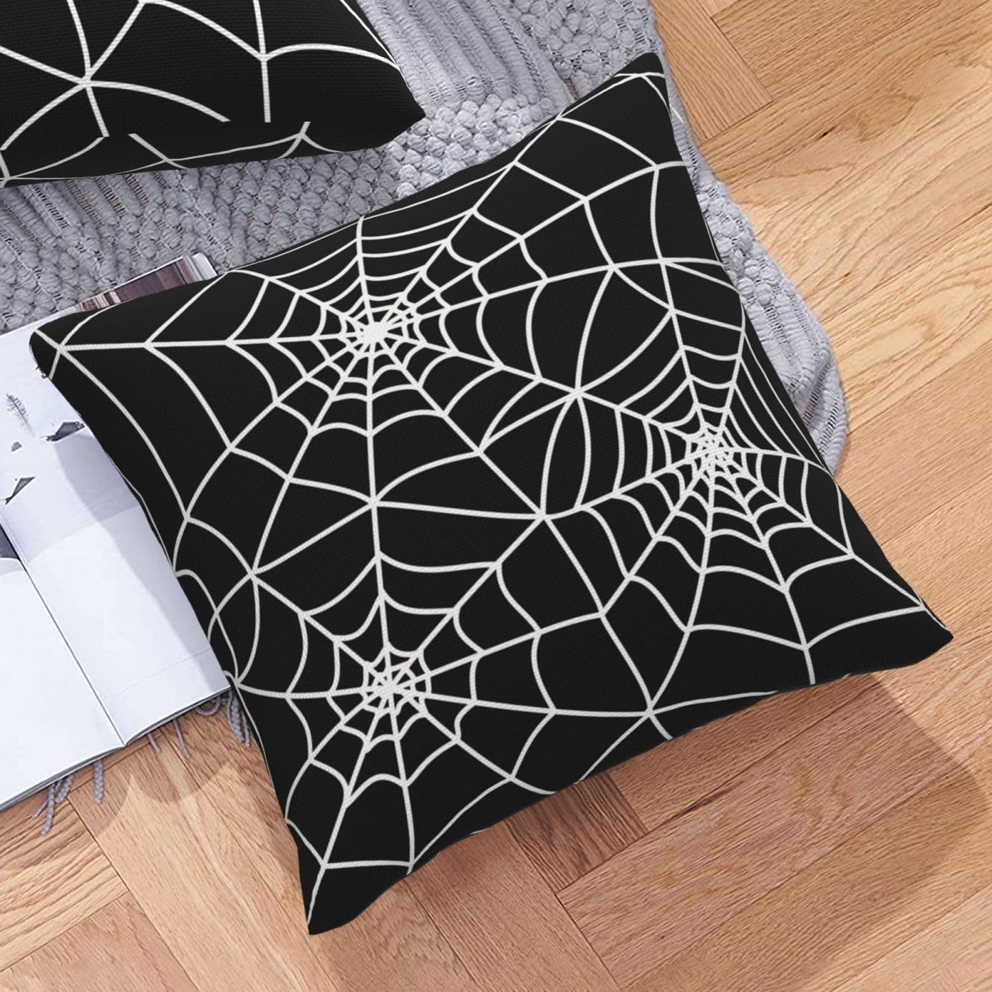 Wsunsal Halloween Pillow Covers 18x18 Inch Set of 2, Black Spider Web Decor Throw Pillows Holiday Halloween Outdoor Decorative Pillows Square Linen Cushion Covers for Home Bed Couch Sofa