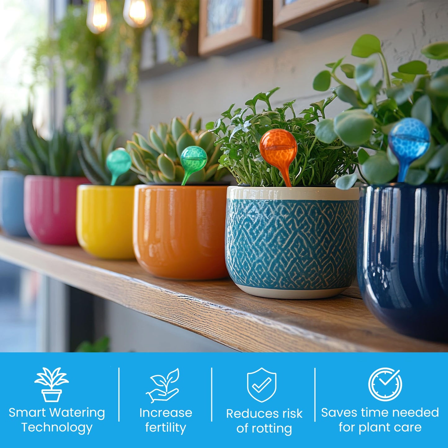 Little Green Leaf Automatic Plant Watering Globes Self Watering Planter Inserts (Set of 6) | Hands Free Multicolor Glass Bulbs | Planter Spikes to Support Indoor & Outdoor Plant Health (100ml)