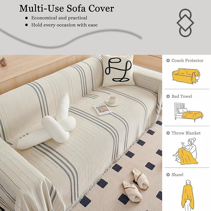 DREAMINGO Couch Cover Reversible Chenille 3 Seat Sofa Covers