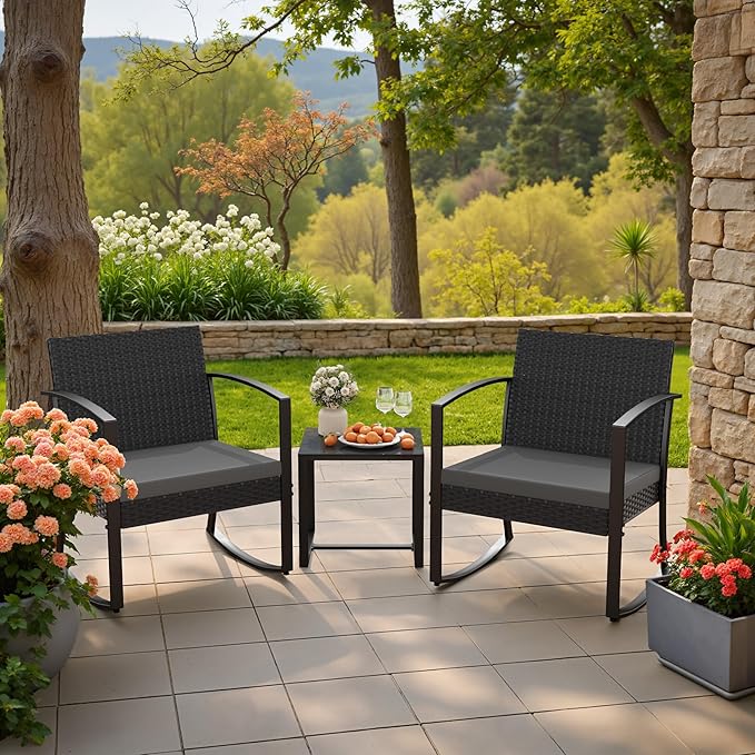 Homall Patio Furniture Set 3 Piece Resin Outdoor Bistro Set Rocking Patio Chairs