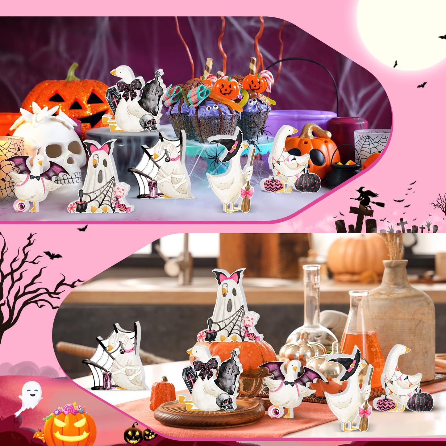 Culudea 6 Pcs Silly Cute Goose Table Decor Indoor, Halloween Birthday Party Decorations Rustic Farmhouse Figurine Tiered Tray Tabletop Centerpieces for Home Kitchen Fireplace