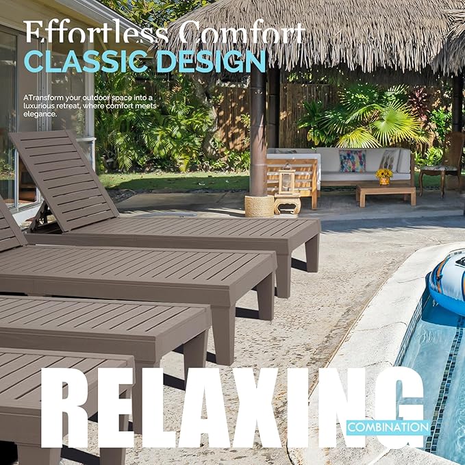 DIMAR GARDEN Outdoor Chaise Lounge, Resin Pool Lounge Chair Waterproof Recliner