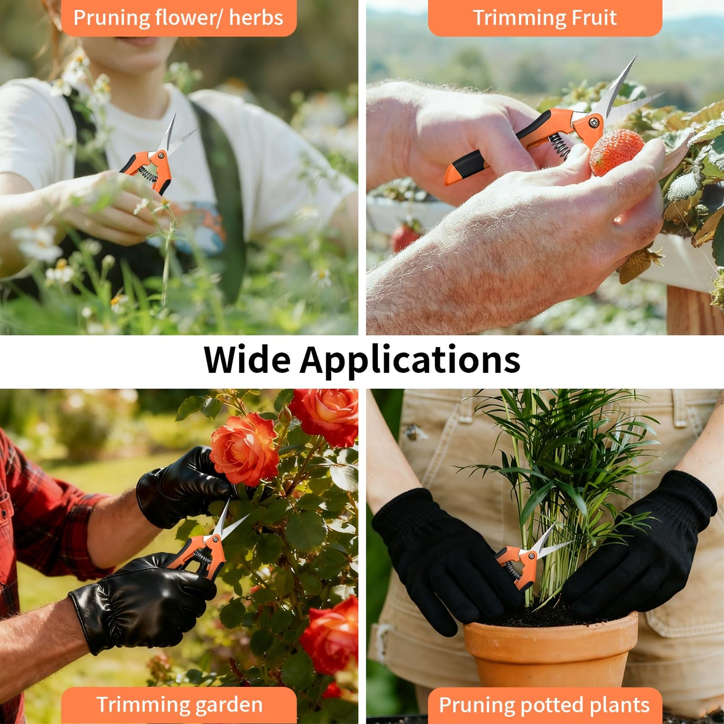 4 Pack Garden Pruning Shears, Stainless Steel Shears, Gardening Shears Scissors Pruning Shears for Gardening Tools (2pcs Orange+1pcs Green+1pcsBlue)