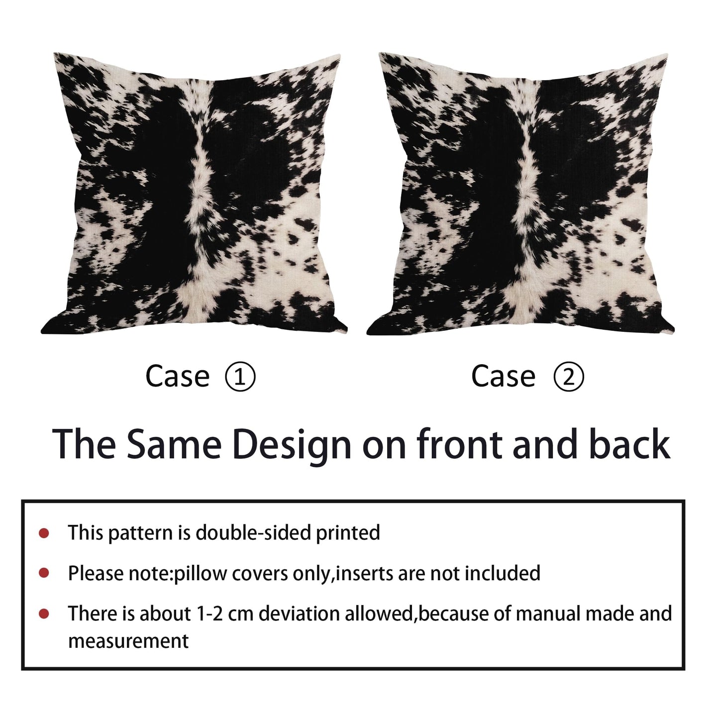 Cowhide Print Pillow Covers 20X20 Inch Black White Cow Spots Decorative Square Pillow Cases Set of 2 Farmhouse Western Home Decor Cotton Linen Throw Pillows For Bedroom Sofa Couch Porch Outdoor