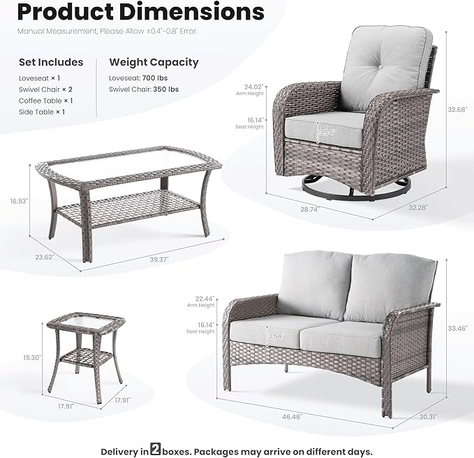 ovios 5-Piece Patio Furniture Set, Outdoor Wicker Sofa