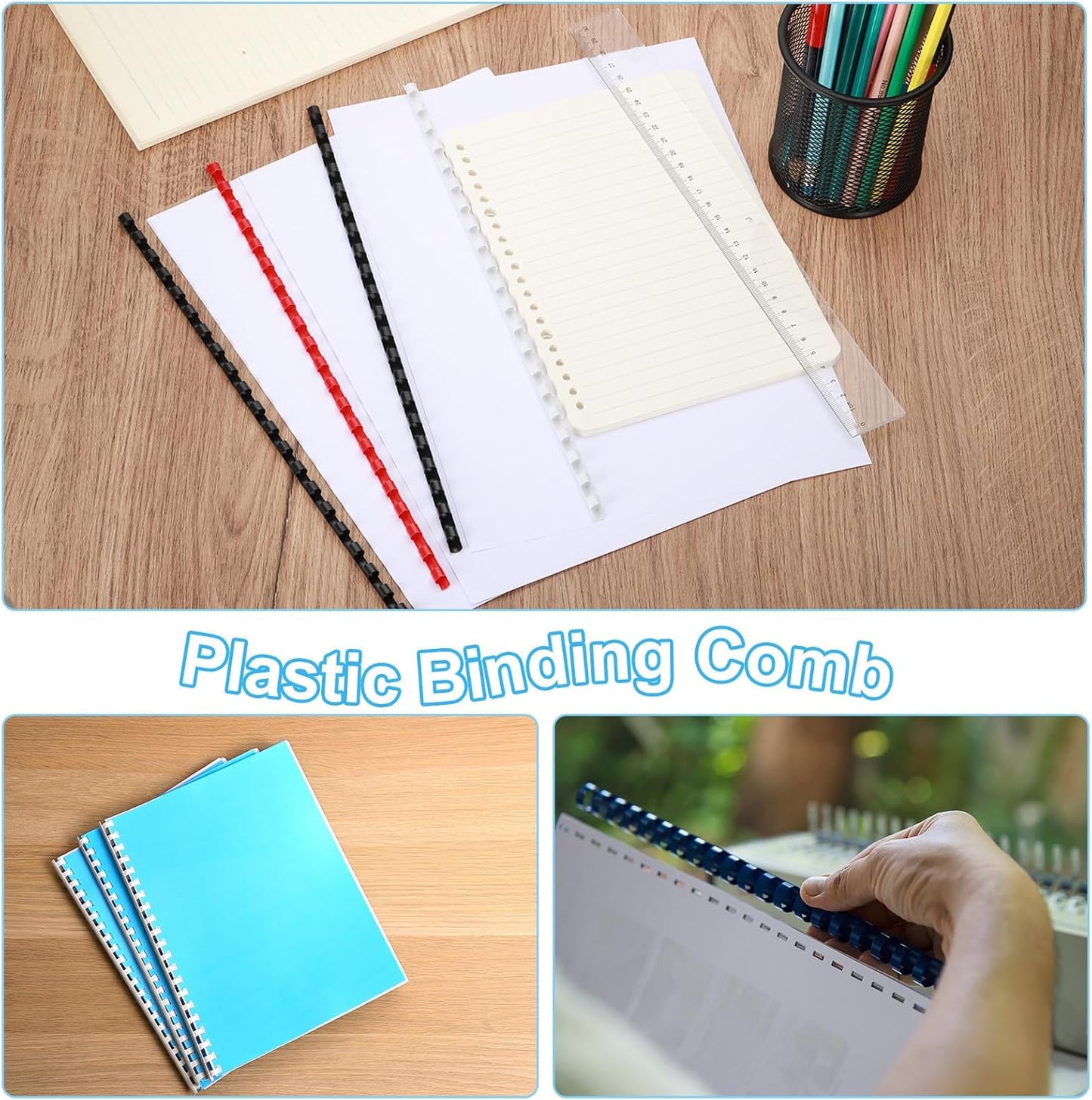 PATIKIL 16mm (5/8") Plastic Binding Combs, 50 Pcs 21 Rings Comb Binding Spines 120 Sheet Capacity Letter Size for Binding Paper Sheets Notebook Calendar Picture Album, Blue