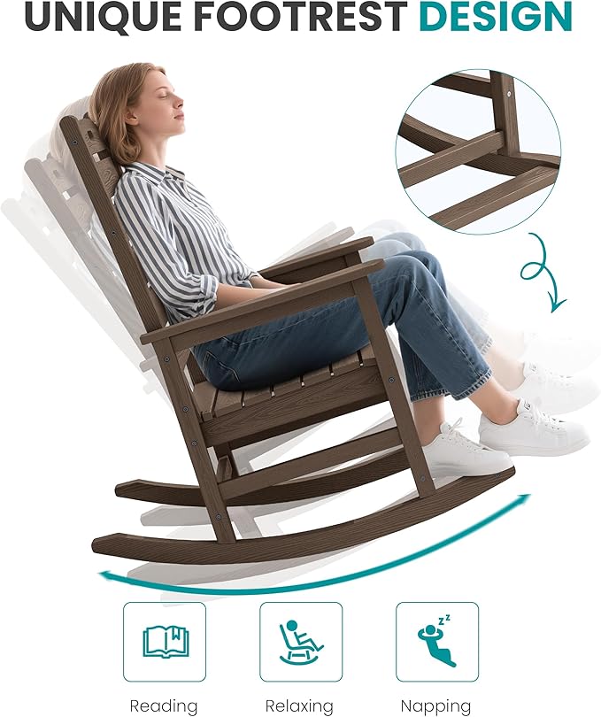 SERWALL Outdoor Rocking Chair, Oversized Rocking Chair