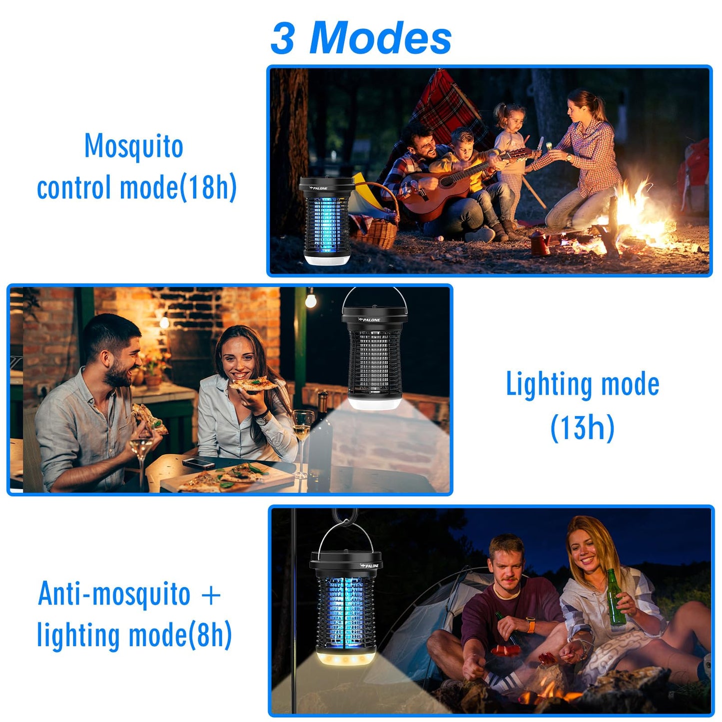 PALONE Solar Bug Zapper Outdoor, Detachable Solar Mosquito Zapper, Insect Zapper Indoor with LED Light, 4500V Fly Zapper 4 in 1 Electric Bug Zapper for Outdoor Camping Patio Garden Mosquito Killer