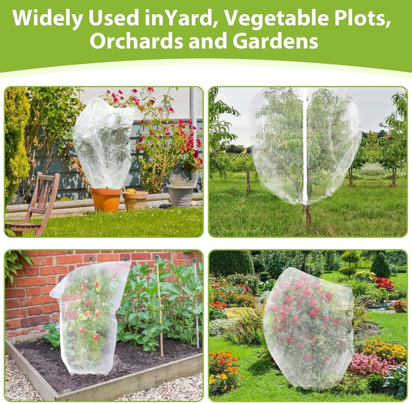 Large Fruit Tree Netting with Drawstring and Zipper, 12 * 12FT Garden Netting for Garden Protection, Insect Bird Netting for Fruit Trees, Protection from Anti Birds, Bugs,Cicadas, Insects