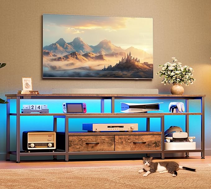 Huuger 63 Inch LED TV Stand for 65 70 Inch TV, Entertainment Center