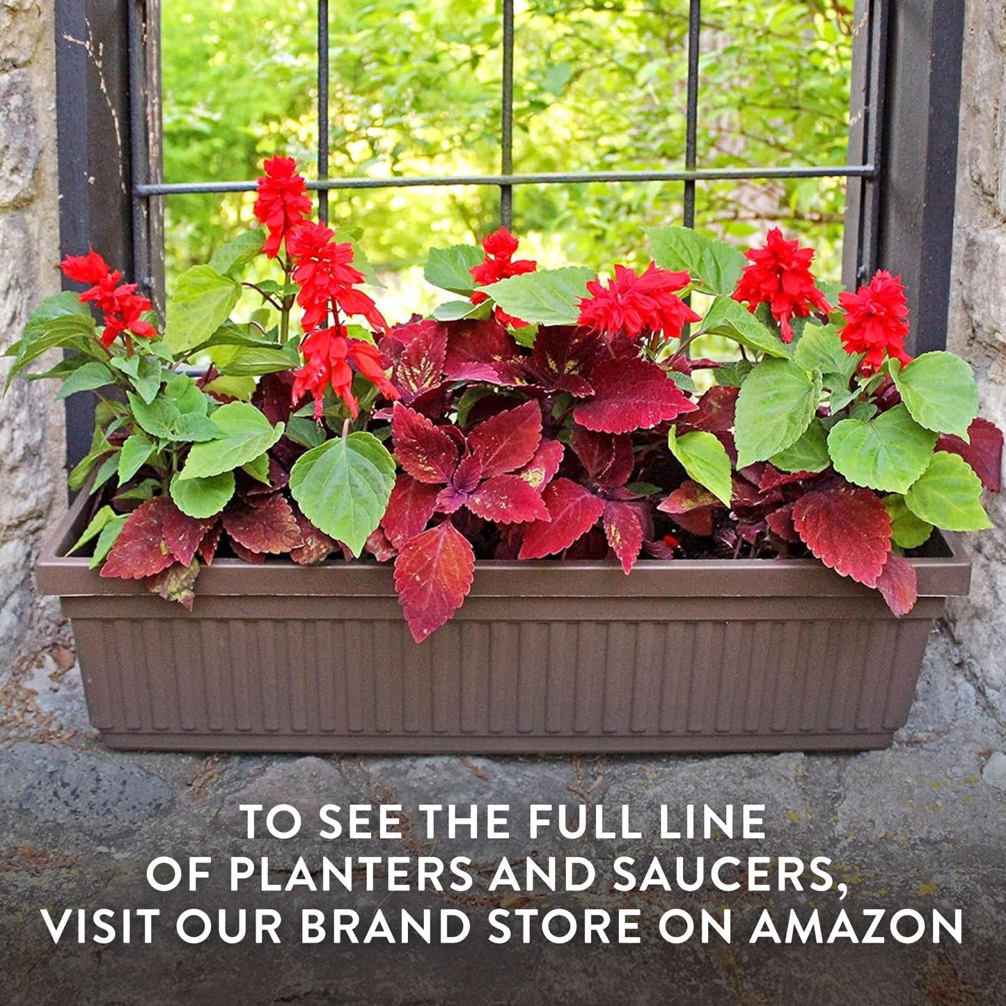 The HC Companies 29.5 Inch Venetian Rectangular Plant Saucer, Lightweight UV-Resistant Plastic Outdoor & Indoor Flower Pot Tray, 2-Pack Plant Pot Trays for Garden & Home Decor, Warm Gray
