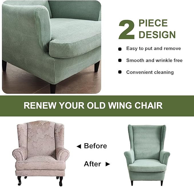 HAOYONG Jacquard Wingback Chair Cover Thickening Wing Armchair Covers Set of 2