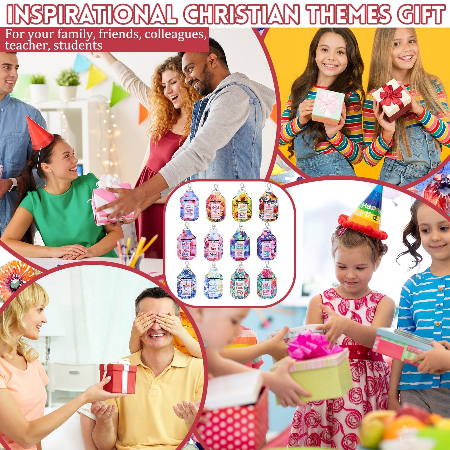 Kenning 24 Pcs Christian Hand Sanitizer Keychain Holders Travel Size Religious Gift for Christmas Women Employee Appreciation(Bible)