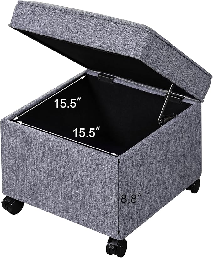 Adeco 17.5 Inch Square Storage Ottoman
