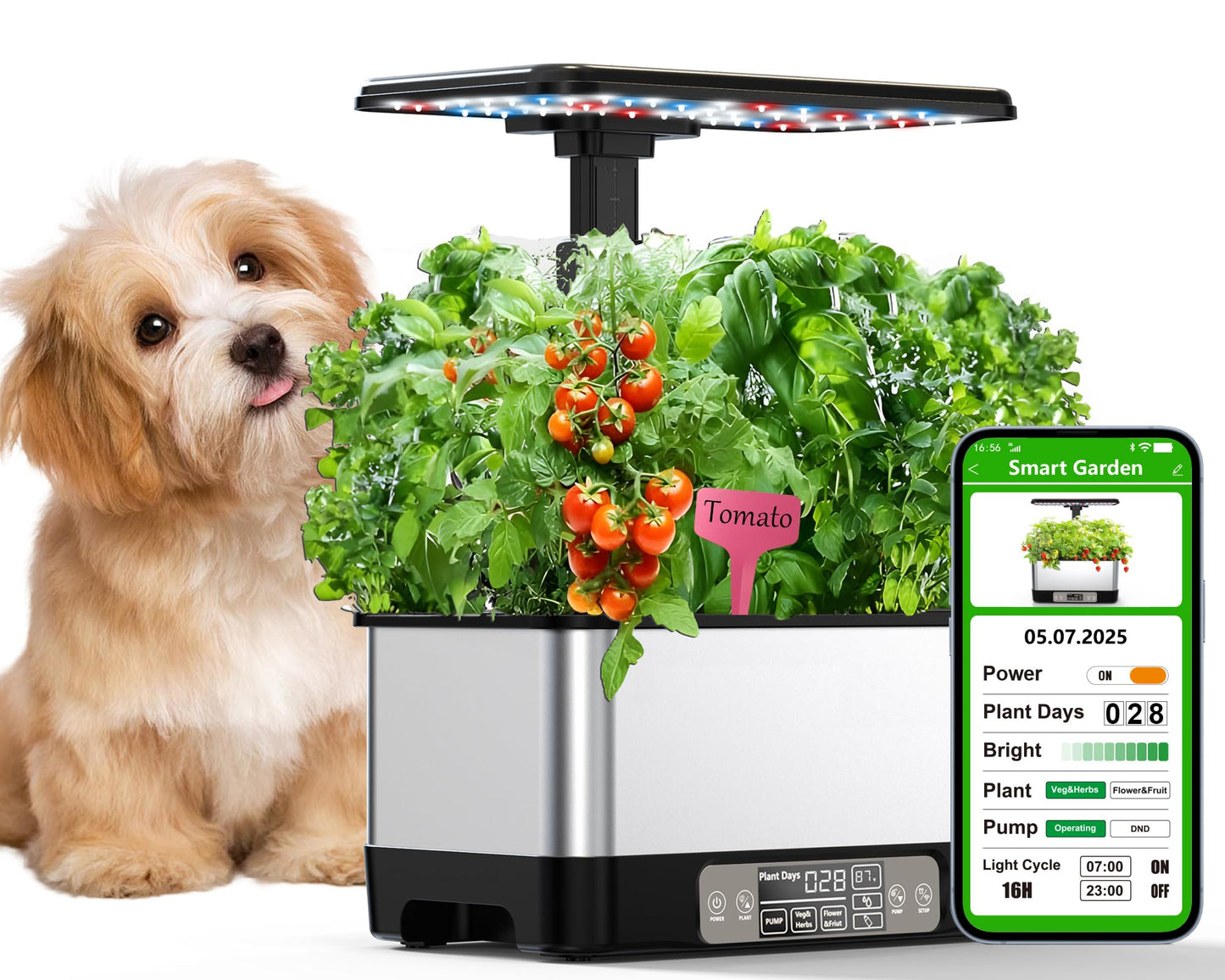 Hydroponics Growing System Indoor Garden, Smart Indoor Herb Garden with Grow Light, in Door Gardening System 8 Pods, APP & WiFi Control, Auto Timer, Quiet Pump, Stainless, Gift for Women Mom, Black