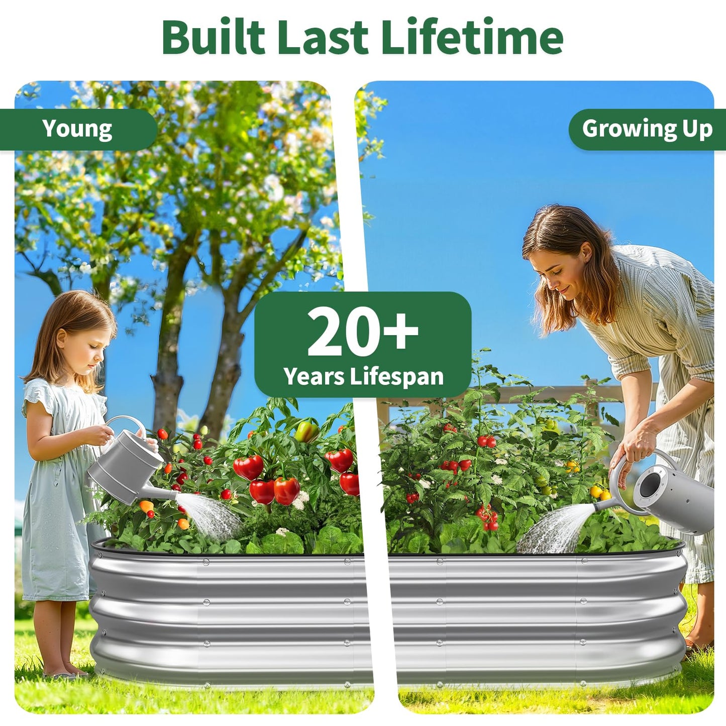 Kesfitt Raised Garden Bed, 4x2x1 FT Galvanized Steel Metal Raised Garden Bed, Oval Open-Bottom Design, 12-Inch Deep for Outdoor Vegetable & Herb Gardening, Silver