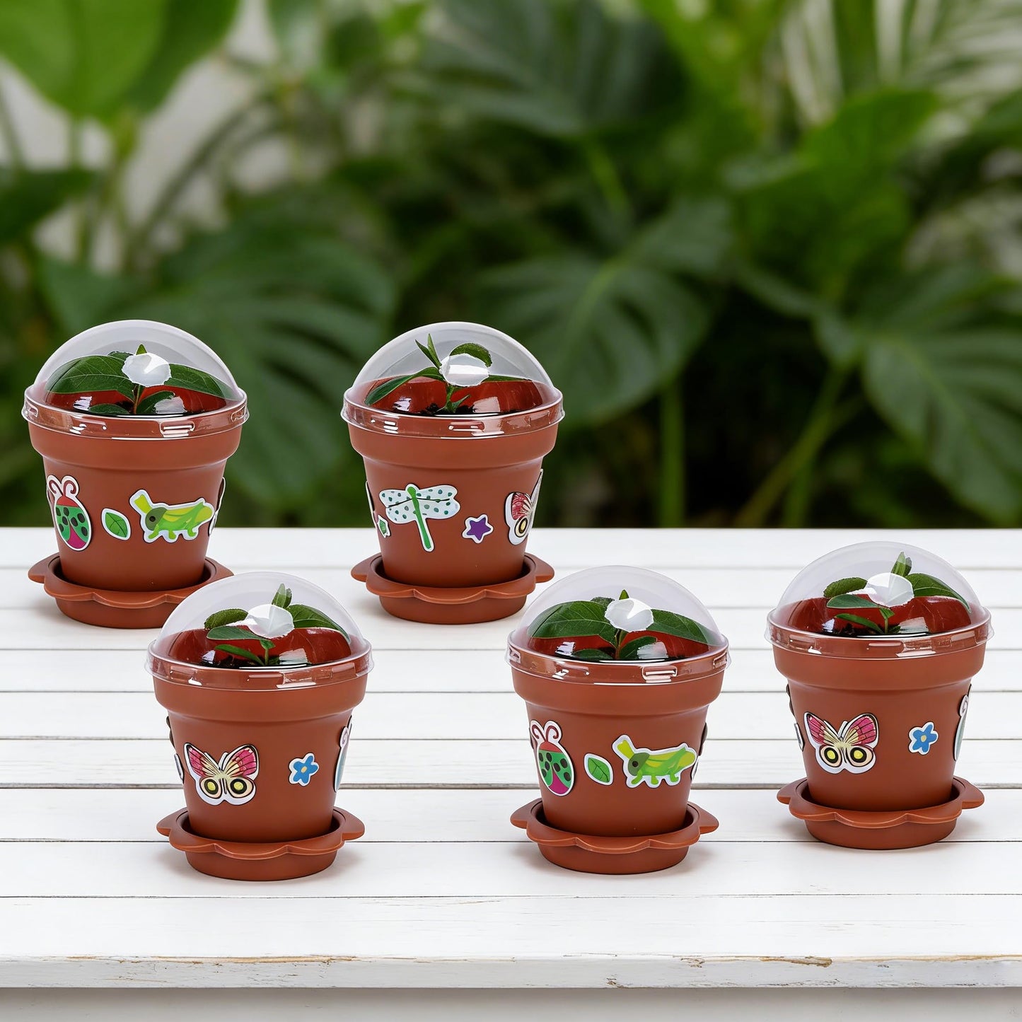 25 Packs Cupcake Plant Nursery Pots with Humidity Dome, Small Plastic Flower Plant Pots with 20 Sheet Stickers, Seeds Starter Pot Flower Planting Container for Seedlings Succulent Display (Wine Red)
