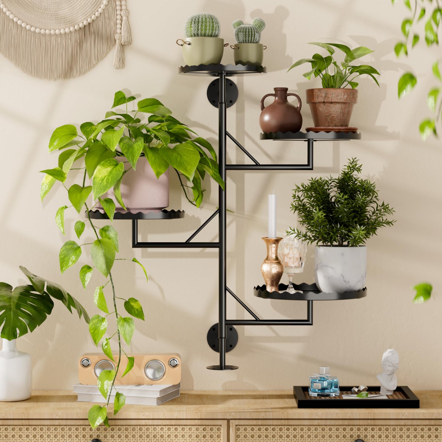 PPN Rotating Wall Plant Shelves Versatile Window Plant Shelf for Indoor Plants Bathroom Living Room Use Wall Planter with Durable Metal Material 4 Pots