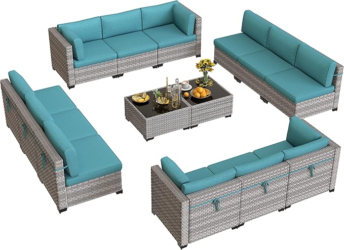 12-Seat Modular Patio Furniture Set – Outdoor Wicker Sectional Sofa