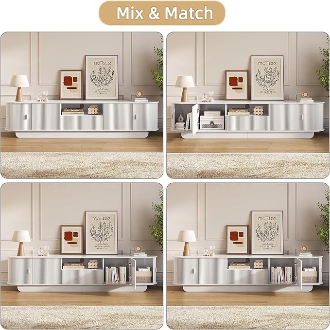 86.61'' Tambour TV Stand for 55-85 Inch, Modern Entertainment Center