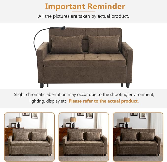3 in 1 Convertible Sleeper Sofa Bed, 56.9" Small Pull Out Couch Bed