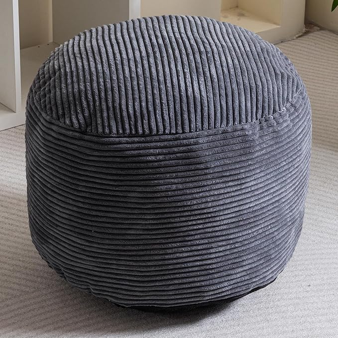 HIGOGOGO Round Stuffed Pouf Ottoman, Corduroy Poufs