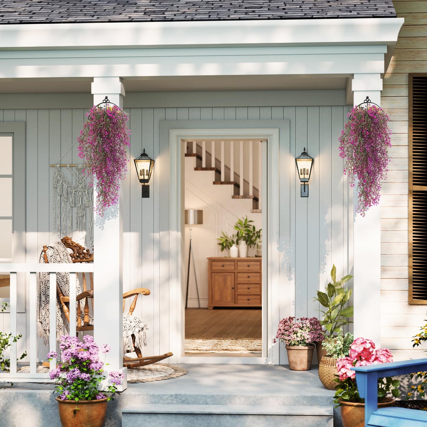 RECUTMS Artificial Hanging Plants Fake Hanging Vines Boston Fern Greenery Hanging Wall Plants for Home Room Garden Wedding Outside Decoration (Fuchsia 4P)