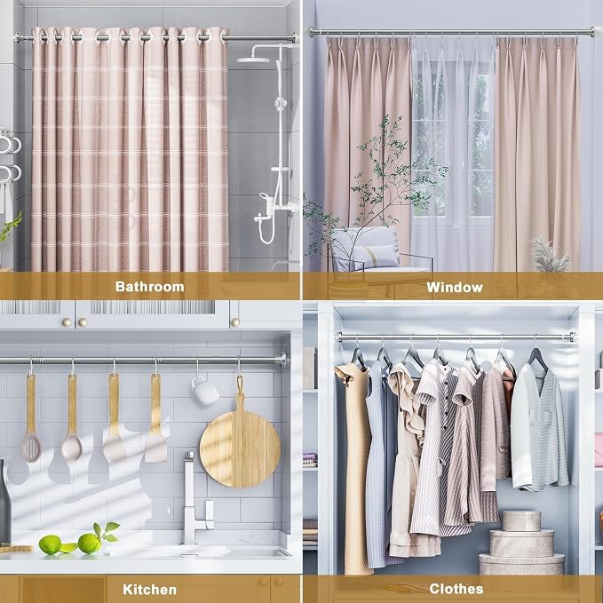 Ausemku Shower Curtain Rod 32-50 Inch Adjustable - 1 Inch Diameter Heavy Duty No drill Spring Tension Shower Rod, Non-Slip Rustproof Telescopic Rod for Bathroom, Nickel