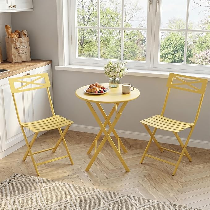 GarveeTech 3-Piece Folding Bistro Set, Heavy Duty Outdoor Patio Furniture