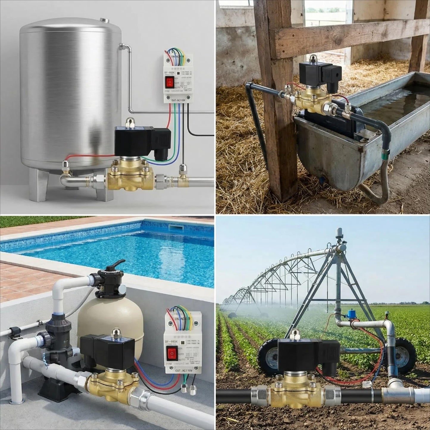 Adahill AC110V Brass Solenoid Float Valve - Automatic Water Level Control Switch for Water Tanks, Pools, Livestock Troughs and Irrigation Systems - 2A Current Rating, Normally Closed Design