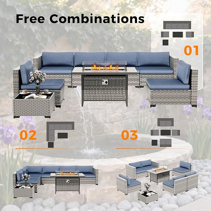 12-Seat Modern Outdoor Wicker Rattan Patio Furniture Set